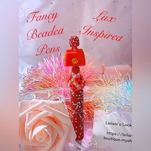 Fancy beaded pen/fancy pen/red purse/red flower/gifts/red rhinestone beads